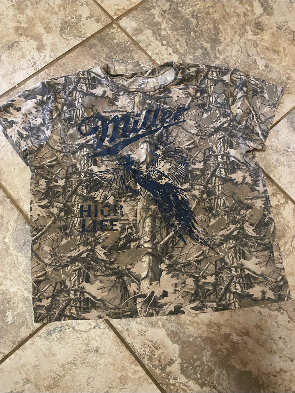 Miller High Life Camo Graphic Tee in Gray and Navy